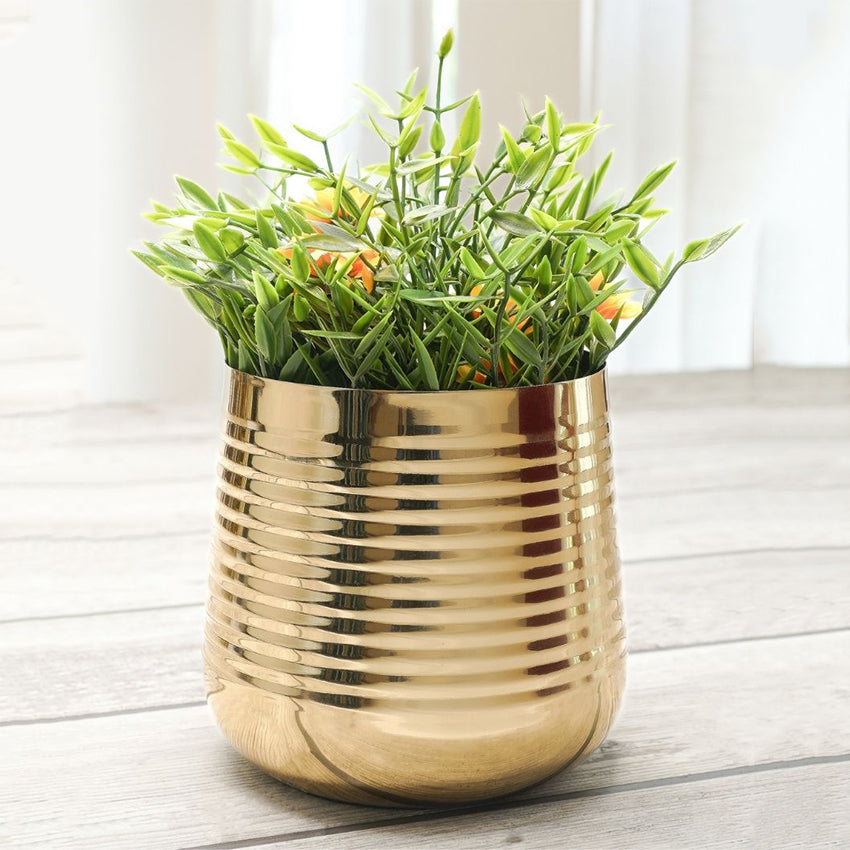 Compact Ribbed Golden Shade Planter Without Plant