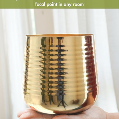 Compact Ribbed Golden Shade Planter Without Plant