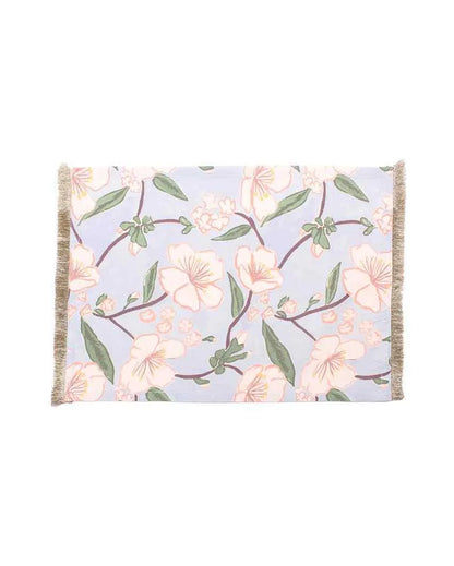 Blue Badamwari Flower Printed Cotton Satin Placemats | Set of 2 | 19 x 13 Inches