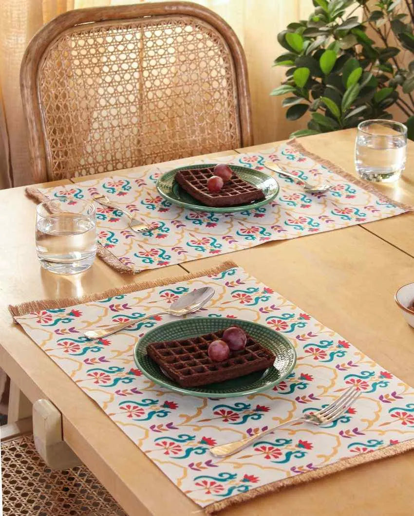 Pushp Design Cotton Satin Placemats | Set of 2 | 19 X 13 Inches