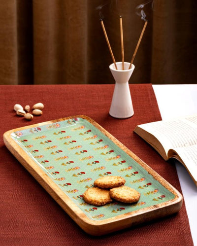 Green Mughal Flowers Wooden Platter