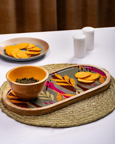 Forest Leaves Wooden Platter With Bowl