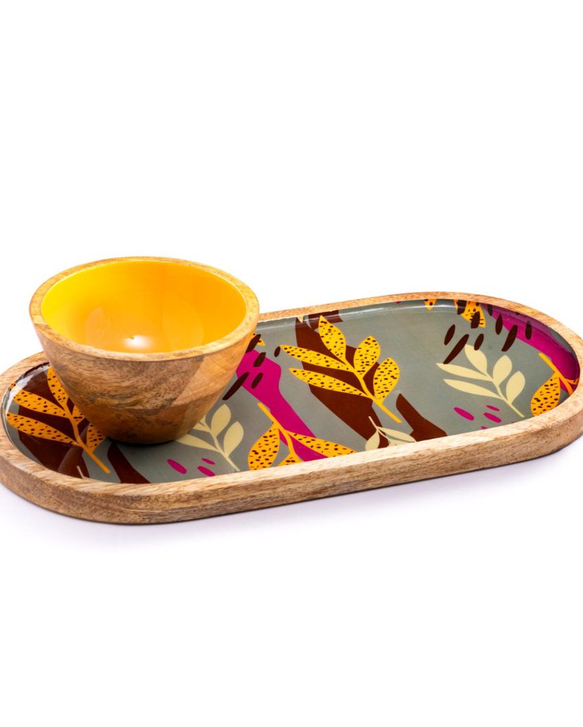 Forest Leaves Wooden Platter With Bowl