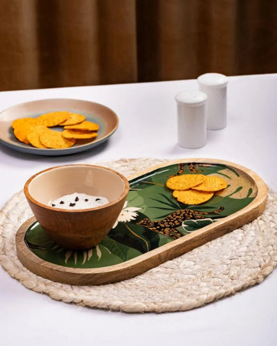 Green Jungle Wooden Platter With Bowl