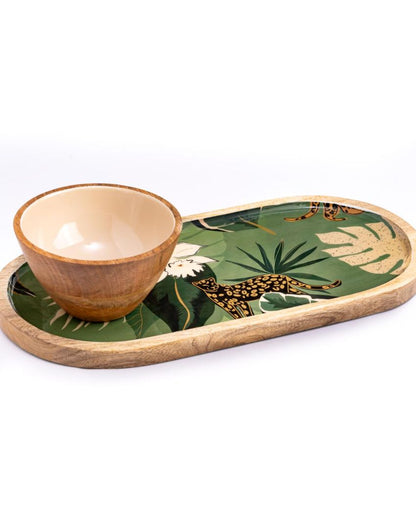 Green Jungle Wooden Platter With Bowl