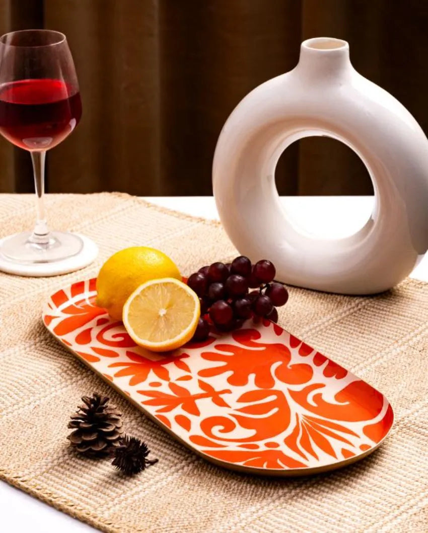 Oval Orange Printed Tile Metal Platter