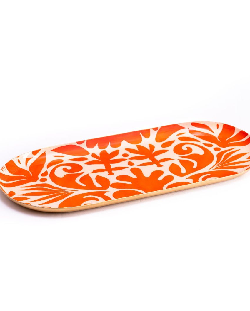 Oval Orange Printed Tile Metal Platter