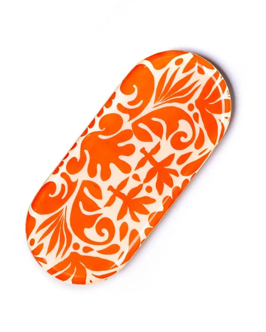 Oval Orange Printed Tile Metal Platter