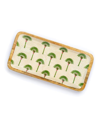 Tropical Palm Motif Wooden Serving Platter Tray | 15 x 7 x 2 inches