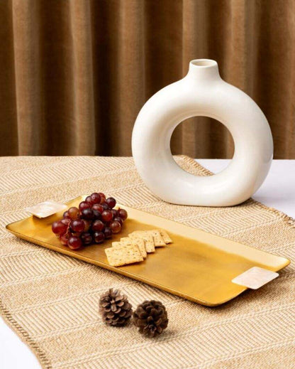 Elegant Gold Finish Serving Tray with Agate Stone Handles | 15 x 6 inches