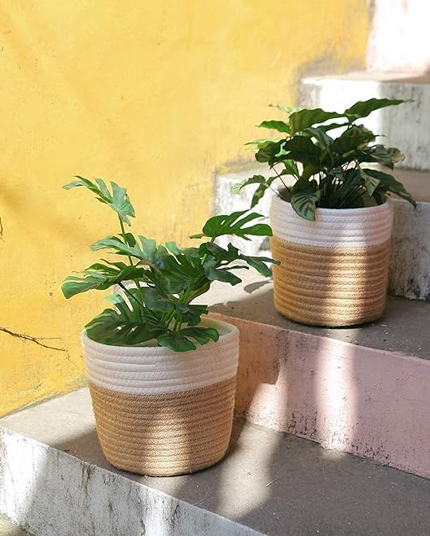 Stripe Cotton Rope Planter Baskets | Set Of 2 | 6 Inches