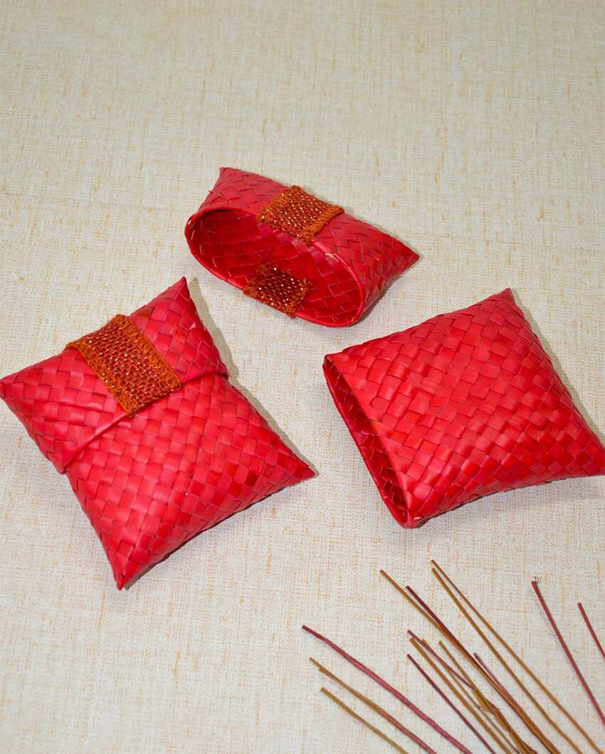 Unique Palm Leaf Hand Pouch | Set of 2 | 4 x 2 inches