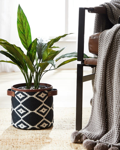Black and White Block Printed Canvas Planter