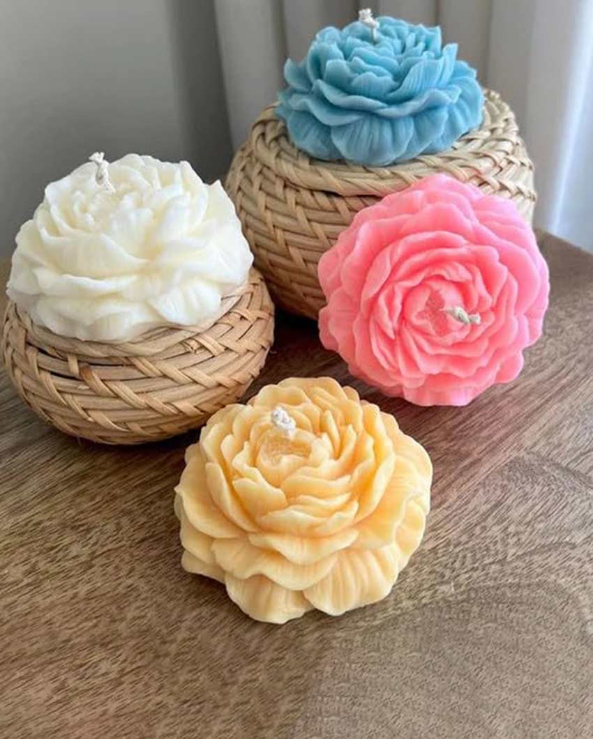 Delicate Scent Peony Flower Soy Wax Candle | Set of 4 | 7.6 x 7.6 cm / 3 x 3 inches