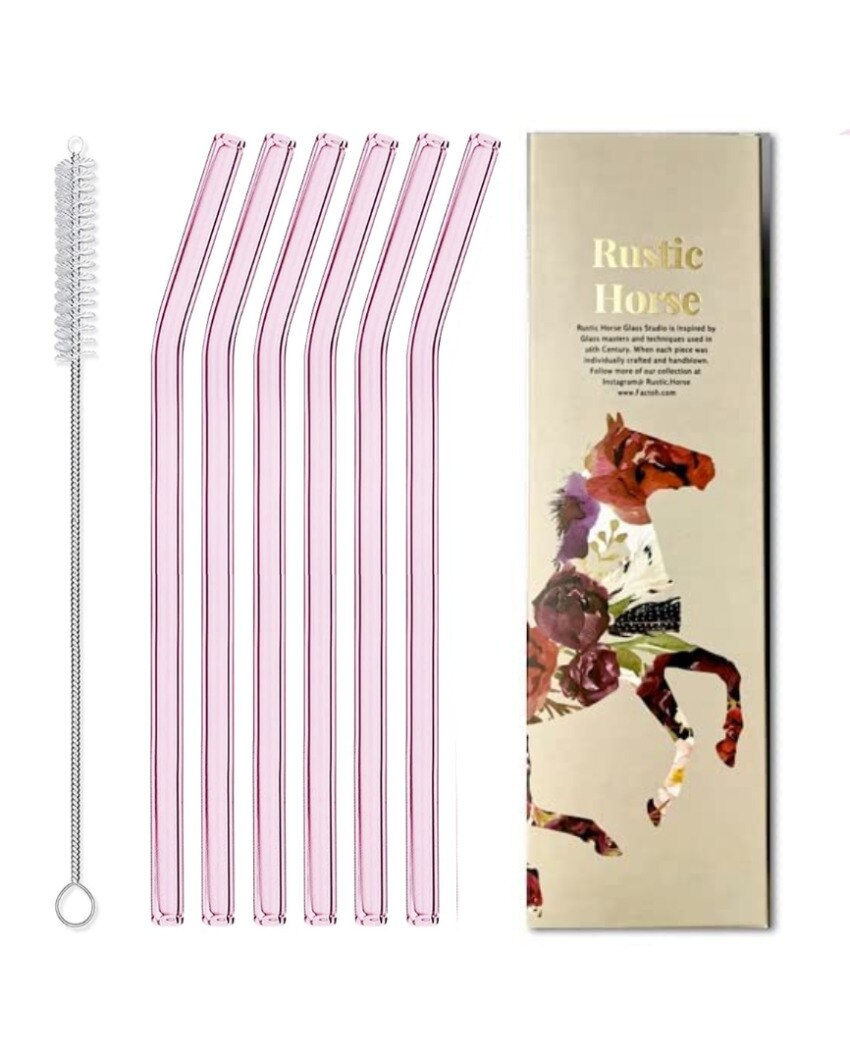 Reusable Glass 6 Straws With Brush