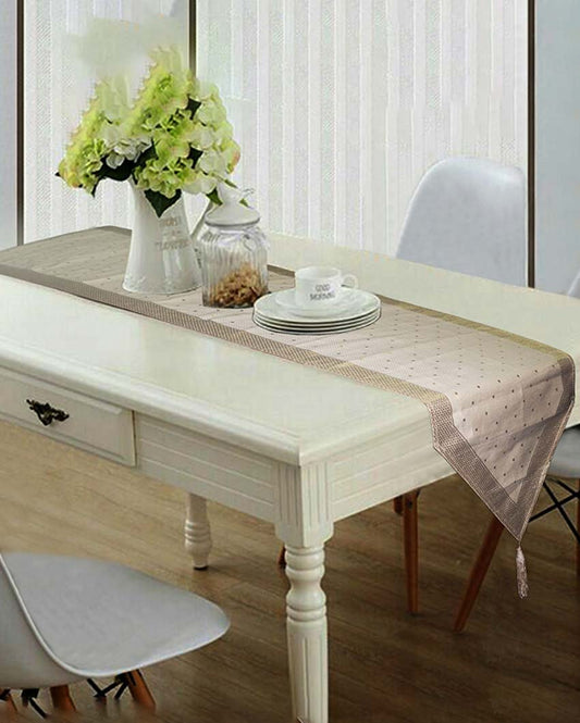 Doted Jacquard 6 Seater Polyester Dining Table Runner | 12 X 70 Inches | Single