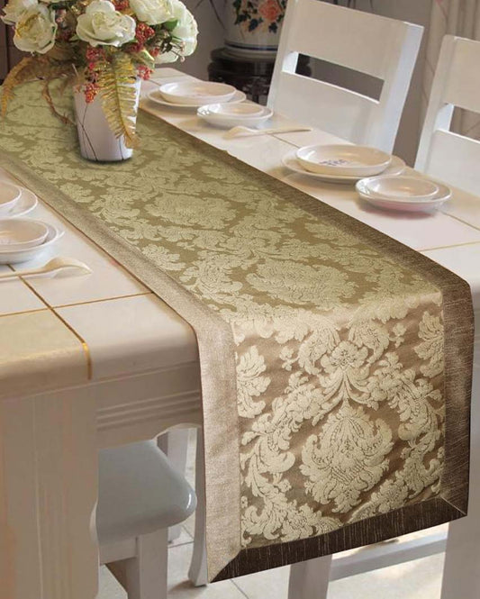 Jacquard 6 Seater Polyester Dining Table Runner | 16 X 72 Inches | Single Natural