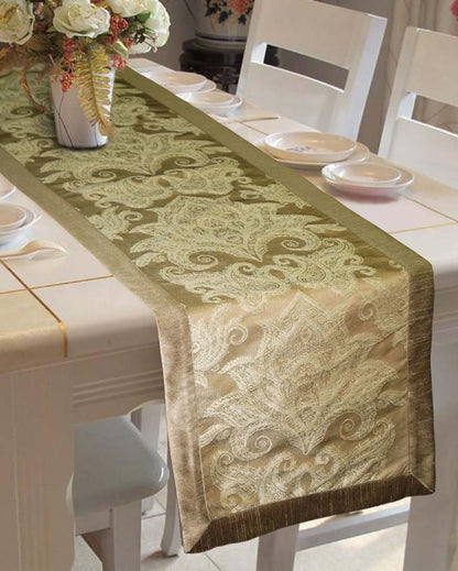 Jacquard 6 Seater Polyester Dining Table Runner | 16 X 72 Inches | Single Golden
