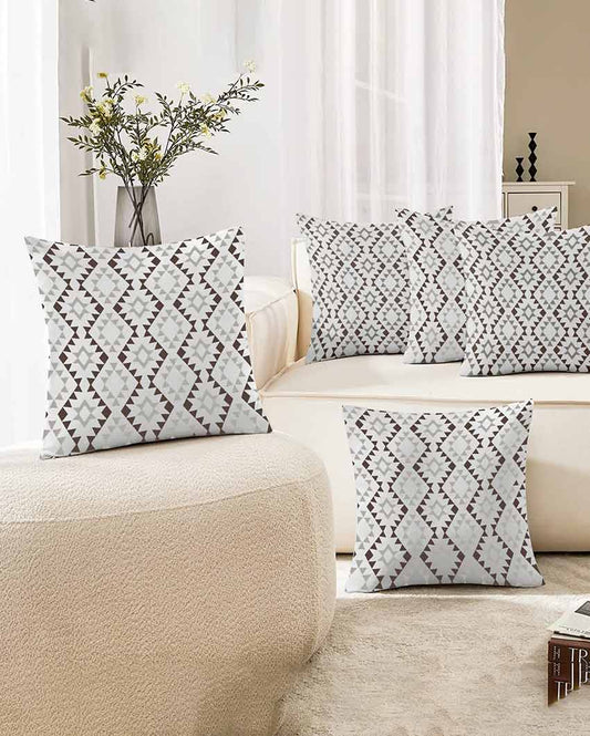Geometrical Printed Polyester Cushion Covers | Set Of 5 | 18 x 18 inches , 20 x 20 inches
