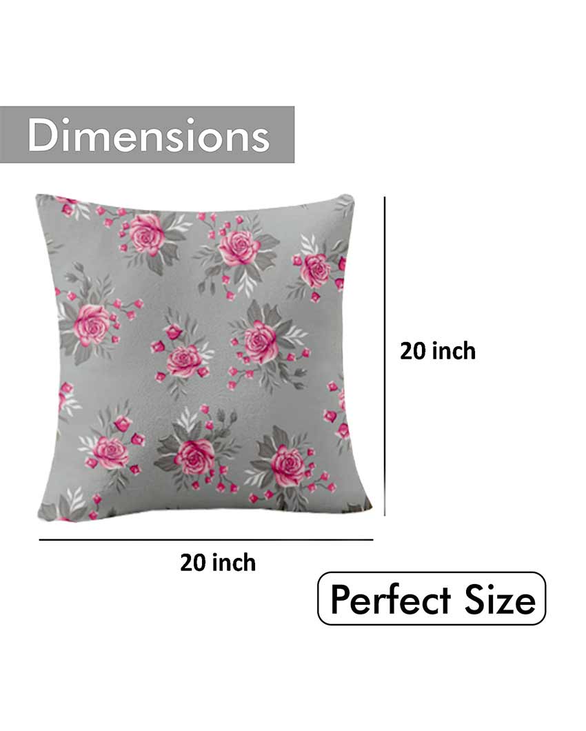 Roses Printed Grey Polyester Twill Cushion Covers | Set Of 5 | 18 x 18 inches , 20 x 20 inches