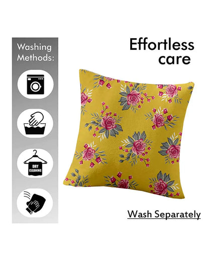 Roses Printed Yellow Polyester Twill Cushion Covers | Set Of 5 | 18 x 18 inches , 20 x 20 inches