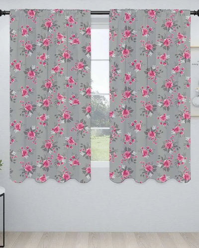 Floral Printed Polyester Semi Sheer Window Curtains | Set Of 2