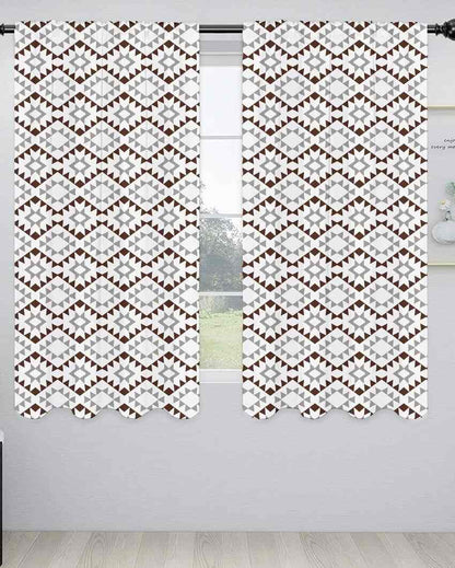 Geometrical Printed Polyester Semi Sheer Window Curtains | Set Of 2
