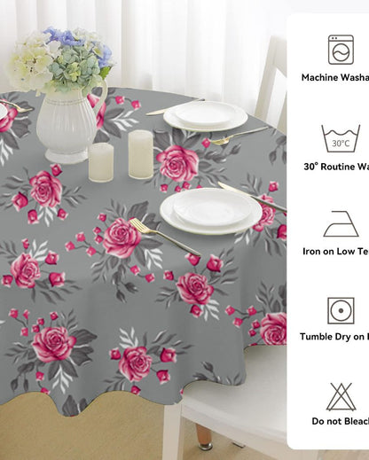 Upscale Printed Polyester Round 4 Seater Table Cover | 57X57 inches Dark Grey