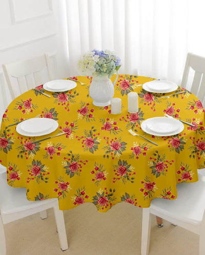 Upscale Printed Polyester Round 4 Seater Table Cover | 57X57 inches Yellow