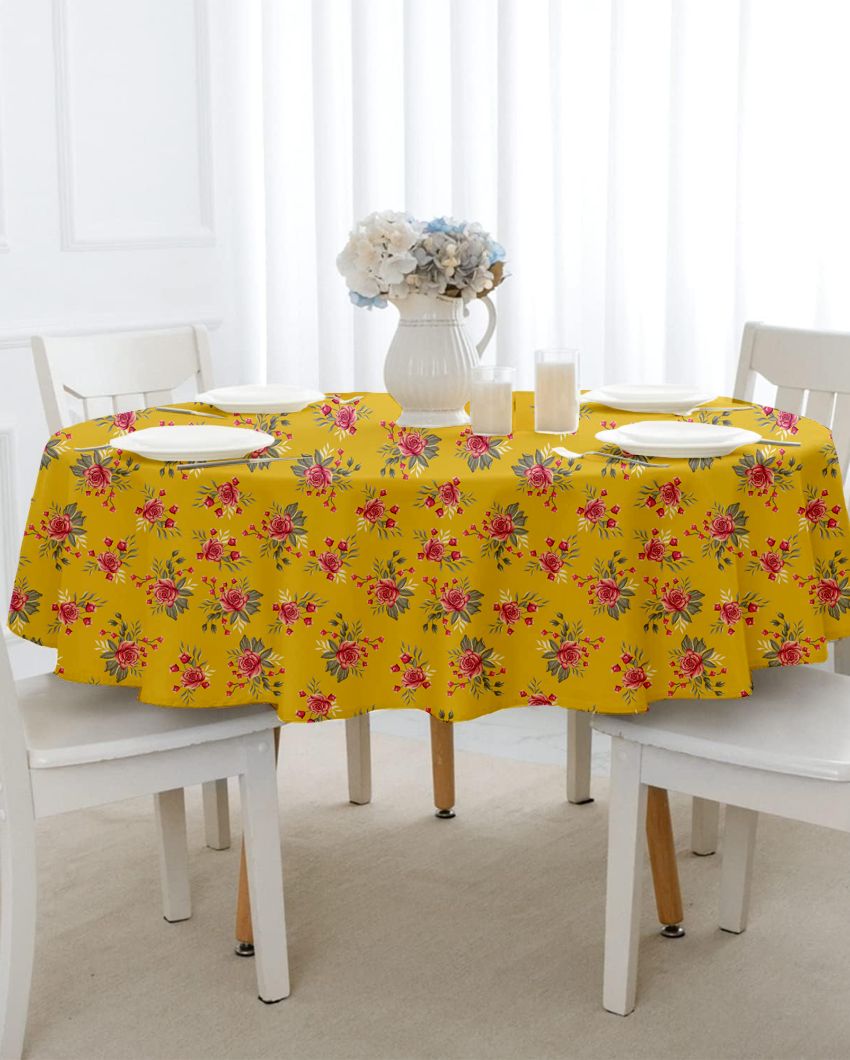 Upscale Printed Polyester Round 4 Seater Table Cover | 57X57 inches Yellow