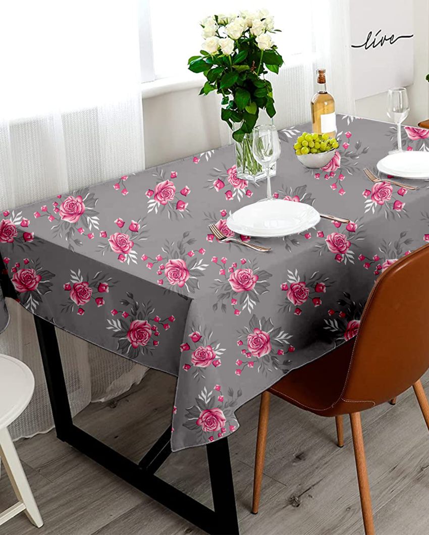 Opulent Printed Polyester 4 Seater Table Cover | 57X57 inches Dark Grey