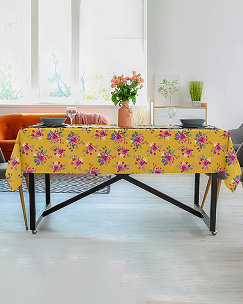 Opulent Printed Polyester 4 Seater Table Cover | 57X57 inches Yellow