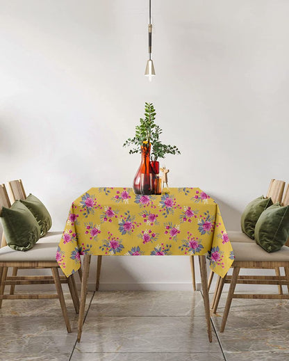 Opulent Printed Polyester 4 Seater Table Cover | 57X57 inches Yellow
