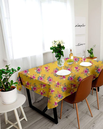 Opulent Printed Polyester 4 Seater Table Cover | 57X57 inches Yellow