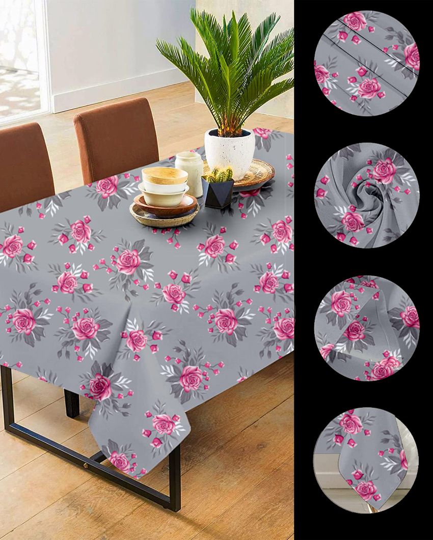 Elegant Printed Polyester 6 Seater Table Cover | 57X71 inches Dark Grey
