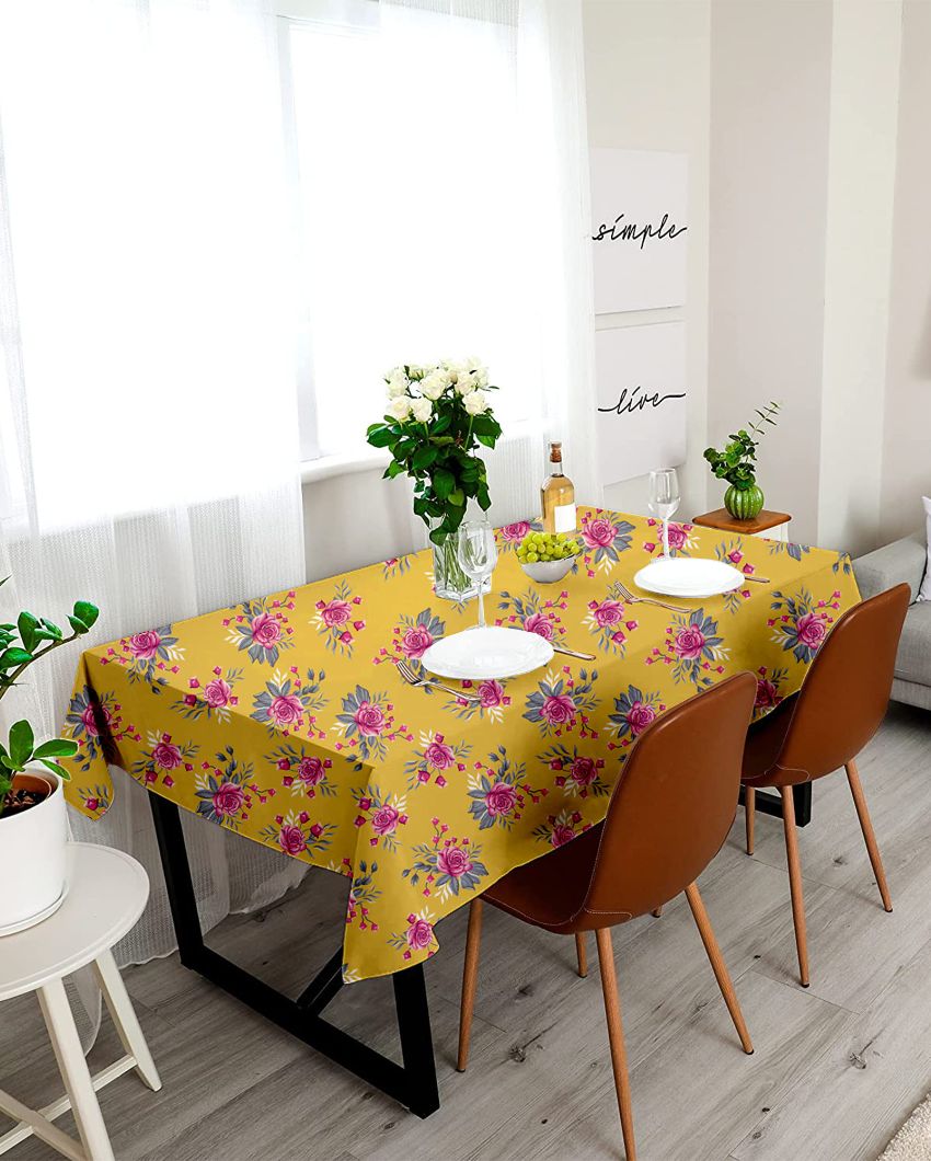 Elegant Printed Polyester 6 Seater Table Cover | 57X71 inches Yellow