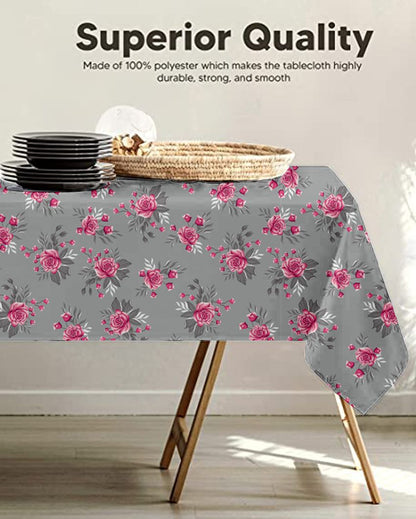 Chic Printed Polyester 6 Seater Table Cover | 57X95 inches Dark Grey