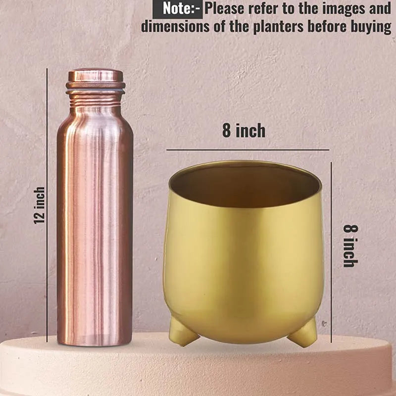 Classic Gold-Toned Solid Metal Planter With legs Default Title