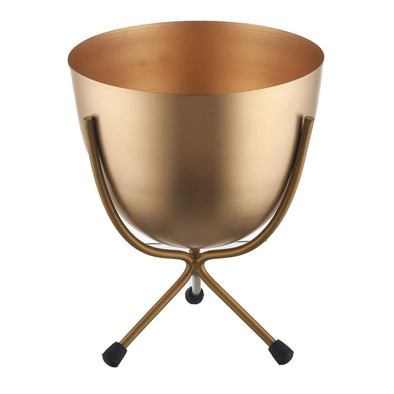 Matte Finish Golden Table Top Metal Planters With Stand  Default Title