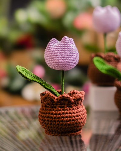 The Charm of Crochet Tulip Pot | 24 x 5 x 5 cm/ 10 x 2 x 2 inches