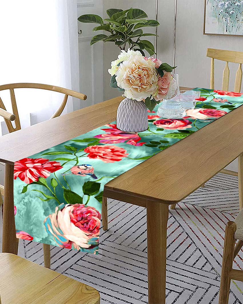 Printed Regular Cotton 6 Seater Table Runner | 13 X 72 Inches | Single Red & Pink