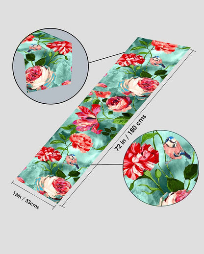 Printed Regular Cotton 6 Seater Table Runner | 13 X 72 Inches | Single Red & Pink