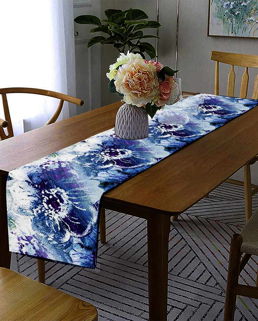 Printed Regular Cotton 6 Seater Table Runner | 13 X 72 Inches | Single Blue