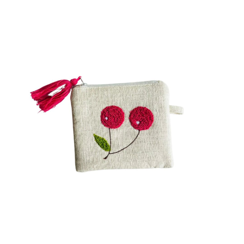Cherry Pattern Hand Pouch | 6x6 Inches White