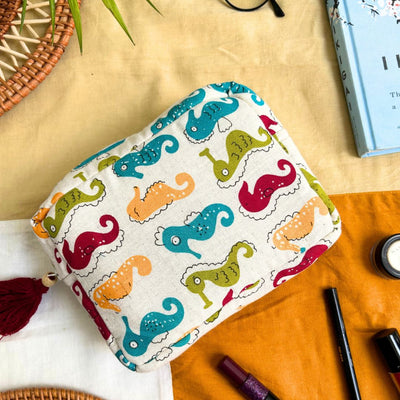 Sea Horse Patter Hand Pouch | 7x6 Inches Default Title