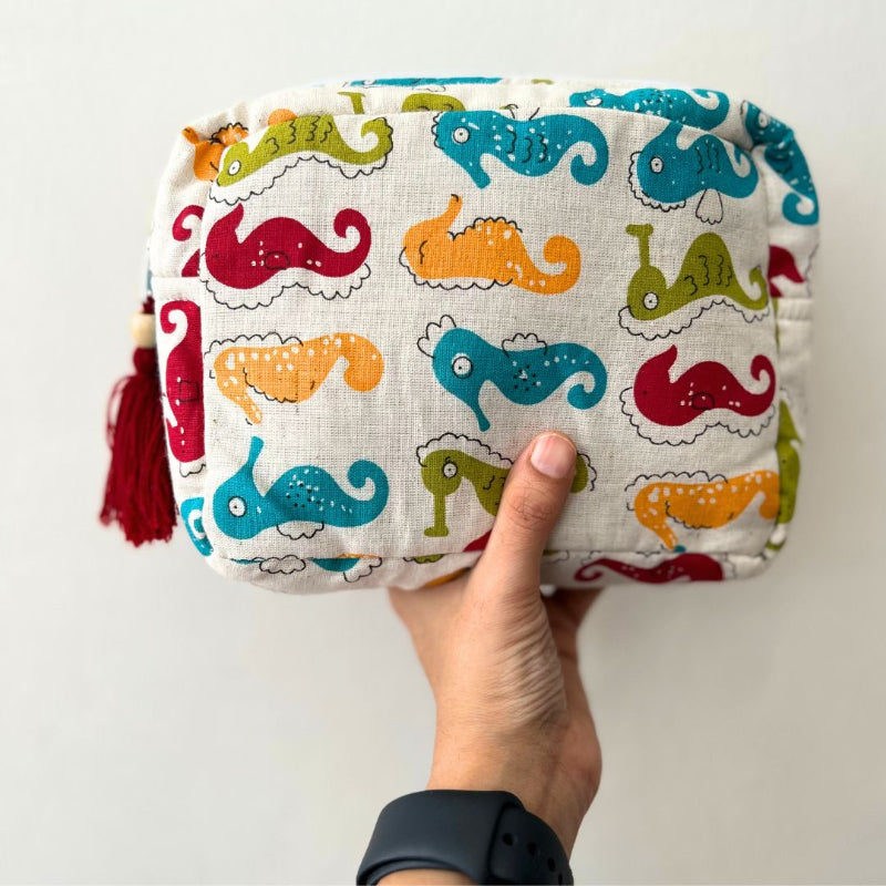 Sea Horse Patter Hand Pouch | 7x6 Inches Default Title
