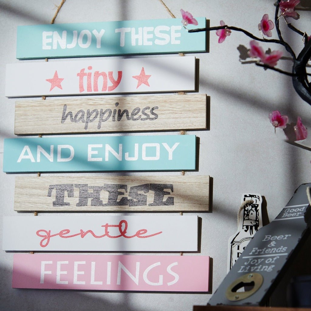 Enjoy These Tiny Happiness Positive Quotes Wall Hanging | 43 x 25 cm /17 x 10 inches