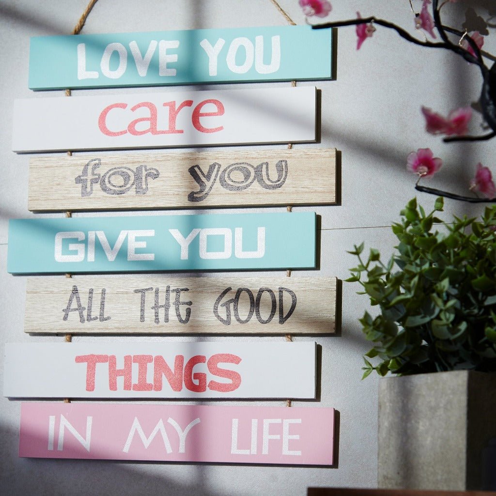 Love You Care For You Positive Quotes Wall Hanging | 17 x 10 inches