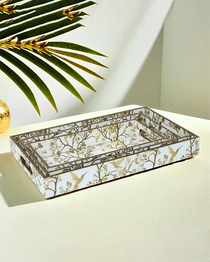 Golden Hummingbird & Floral Branch Tray | Set of 3