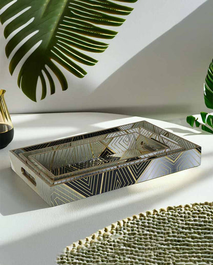 Gilded Mirage Geometric Tray Set | Set of 3